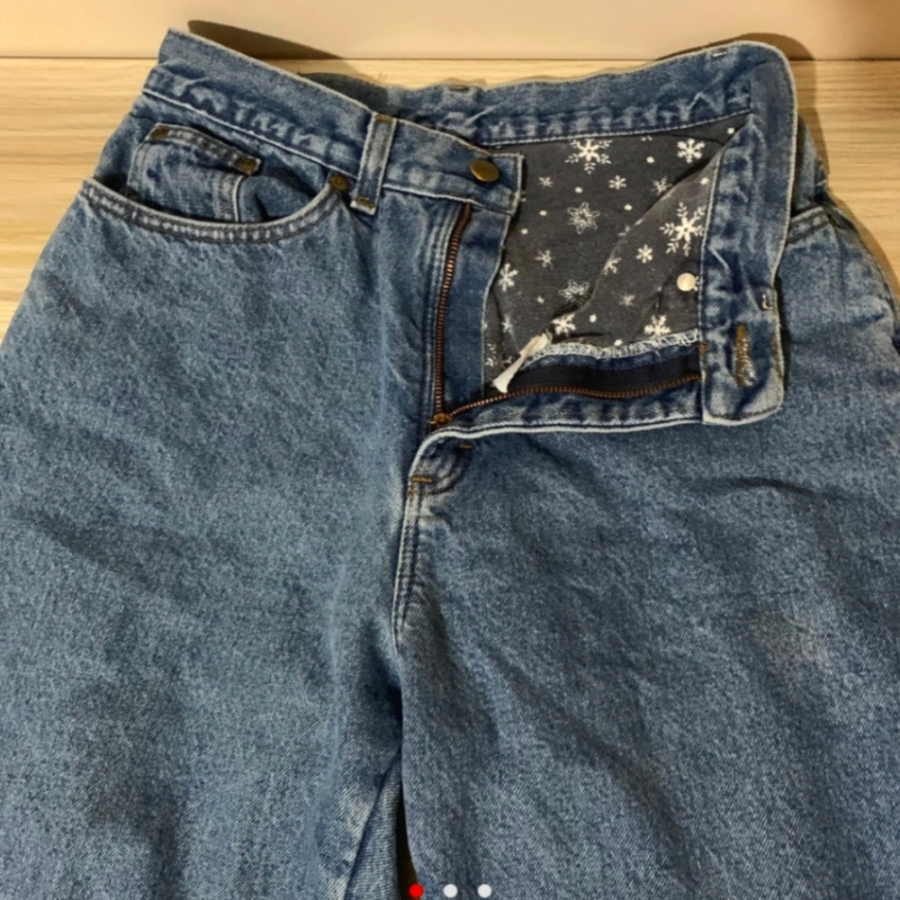 vintage LL Bean snowflake print flannel lined jeans